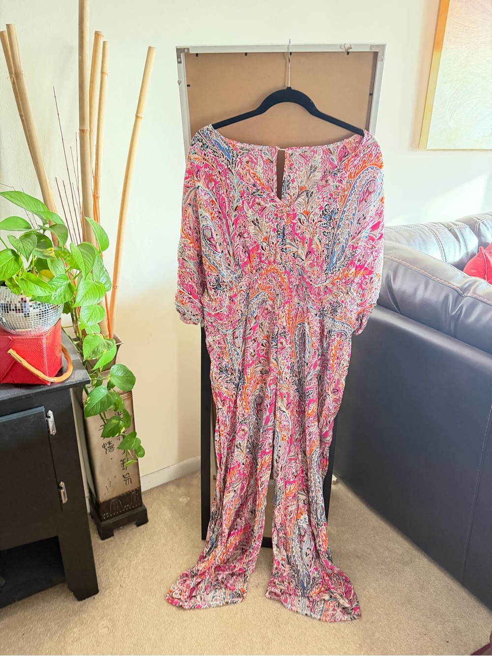 💗4X Vibrant Pink Paisley V-Neck Jumpsuit! (Fits like 2X) Shein
